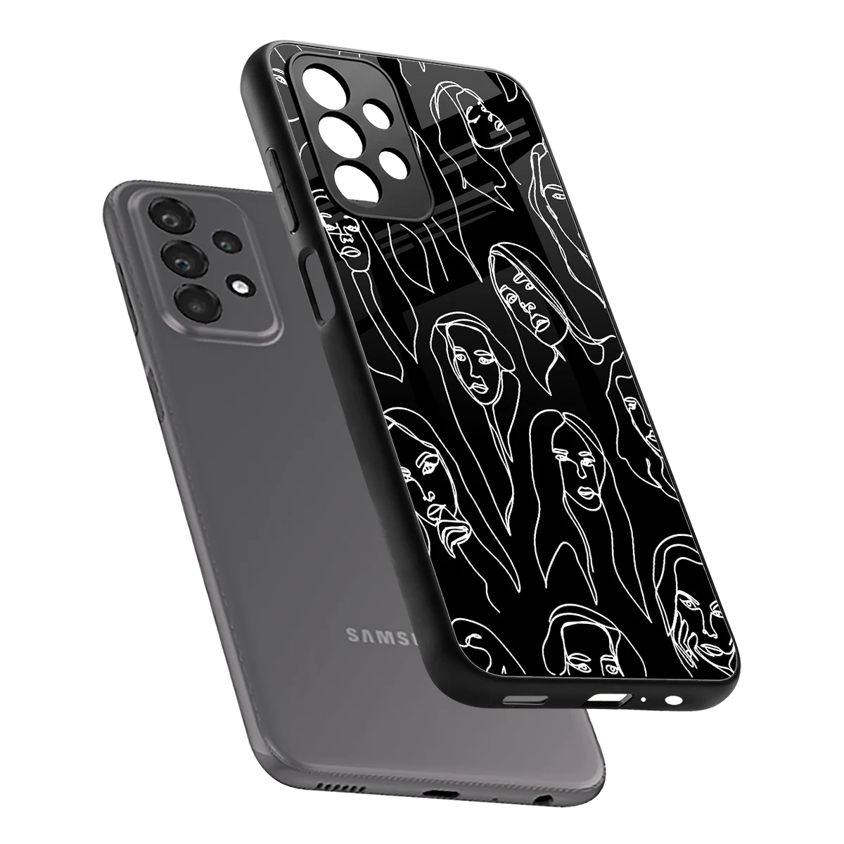 Many Faces Black sleek samsung galaxy a23 cover with tempered glass back and TPU edges