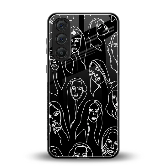 Many Faces Black back phone cover | glass case for samsung galaxy m36 5g