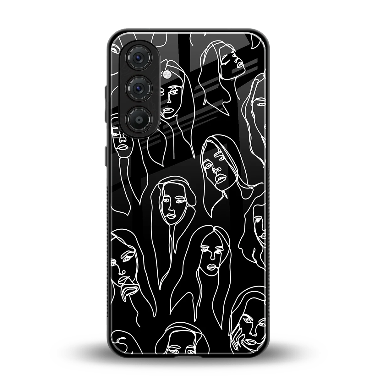 Many Faces Black back phone cover | glass case for samsung galaxy m35 5g