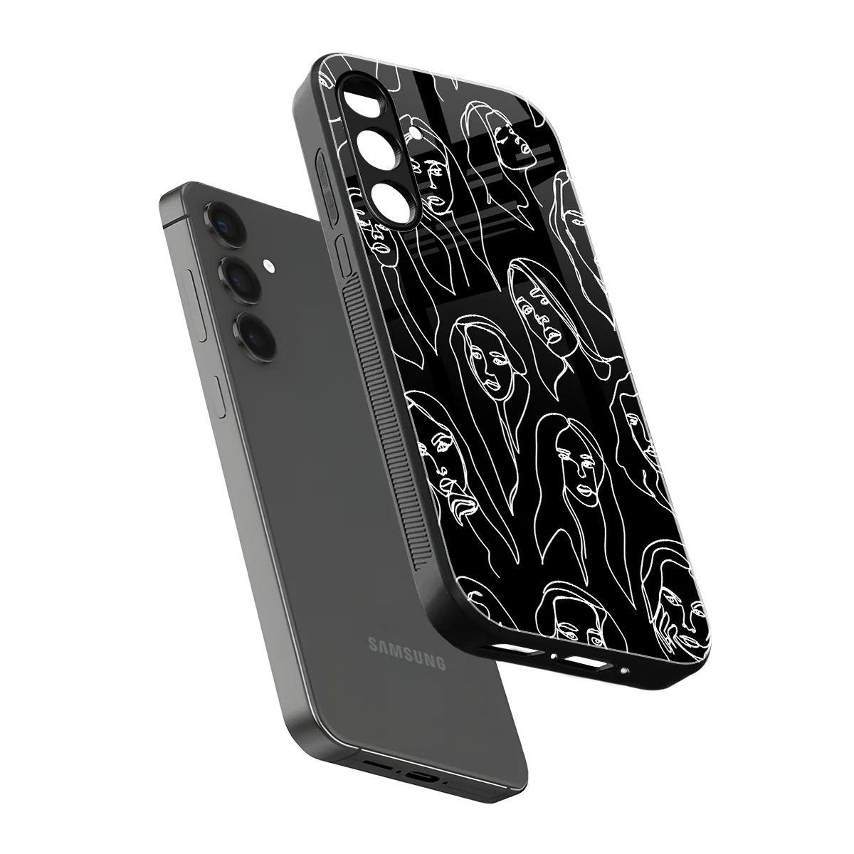 Many Faces Black sleek samsung galaxy m35 5g cover with tempered glass back and TPU edges
