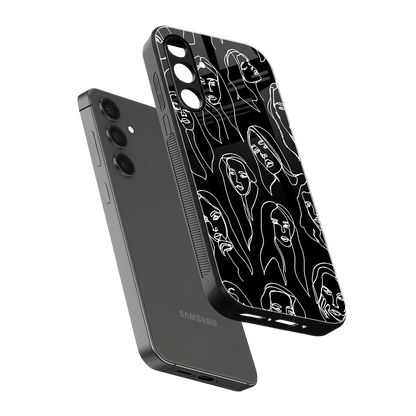 Many Faces Black sleek samsung galaxy m35 5g cover with tempered glass back and TPU edges