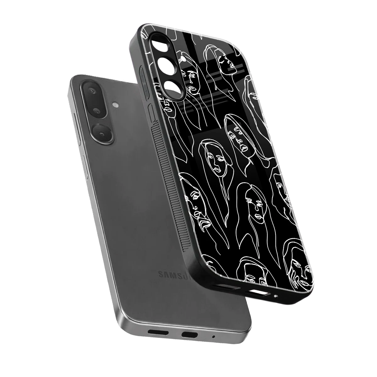 Many Faces Black sleek samsung galaxy m16 5g cover with tempered glass back and TPU edges