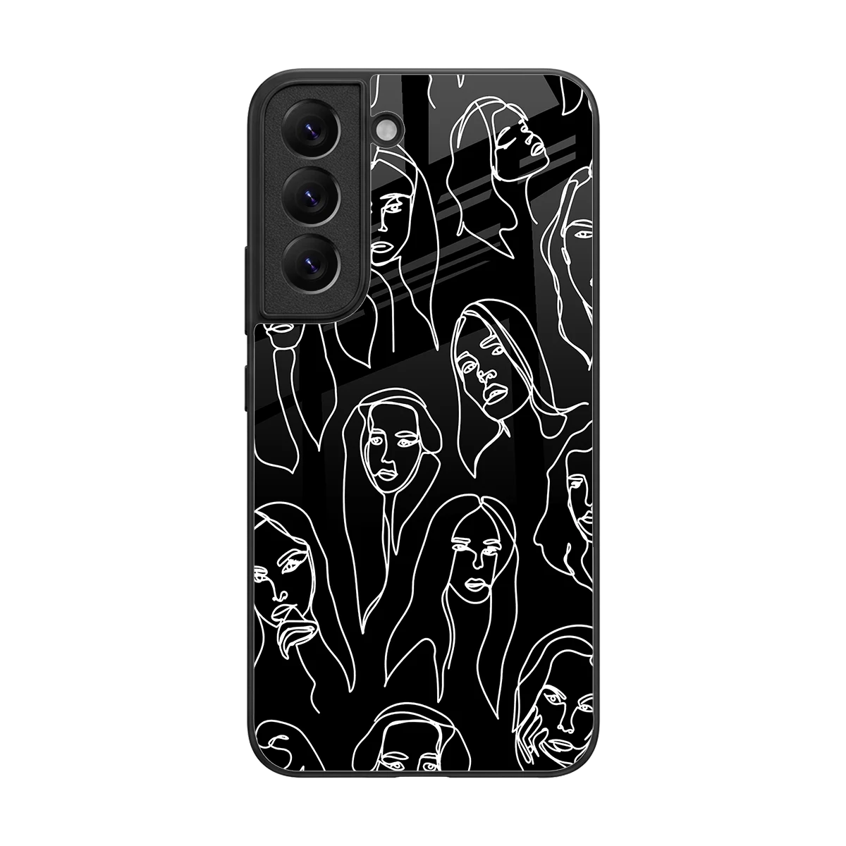 Many Faces Black back phone cover | glass case for samsung galaxy s22