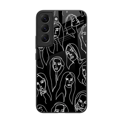 Many Faces Black back phone cover | glass case for samsung galaxy s22