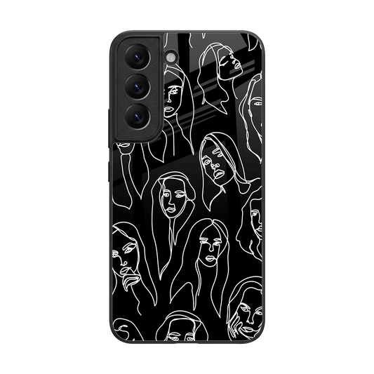 Many Faces Black back phone cover | glass case for samsung galaxy s22