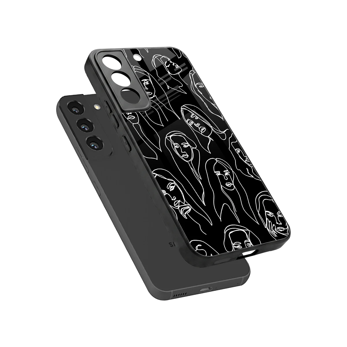Many Faces Black sleek samsung galaxy s22 cover with tempered glass back and TPU edges