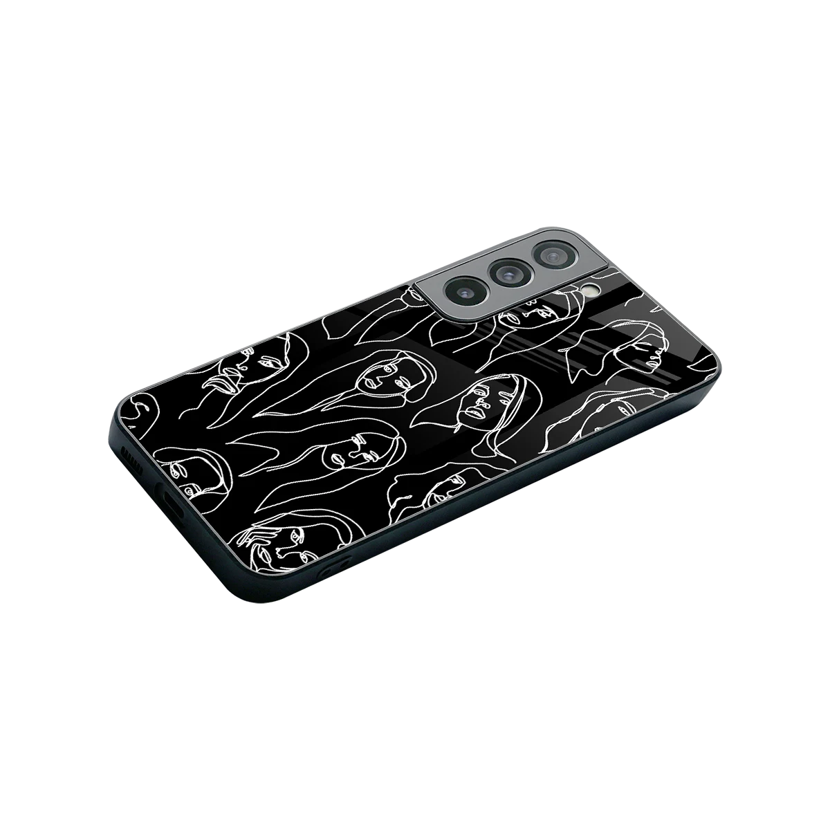 Many Faces Black stylish phone case for samsung galaxy s22 | glossy glass and slim fit