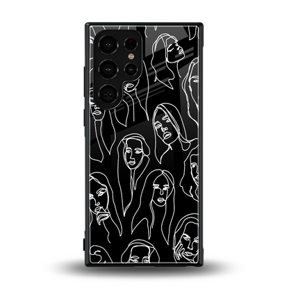 Many Faces Black back phone cover | glass case for samsung galaxy s24 ultra