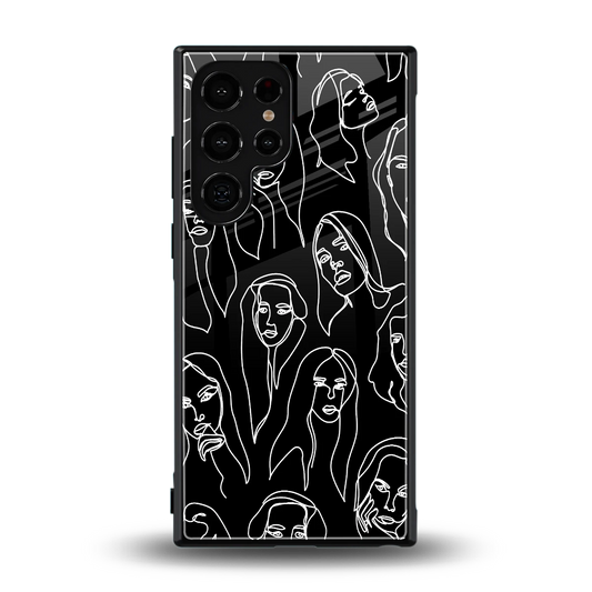 Many Faces Black back phone cover | glass case for samsung galaxy s24 ultra