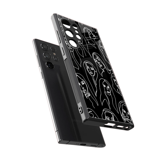 Many Faces Black sleek samsung galaxy s23 ultra cover with tempered glass back and TPU edges