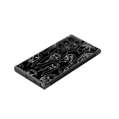 Many Faces Black stylish phone case for samsung galaxy s23 ultra | glossy glass and slim fit