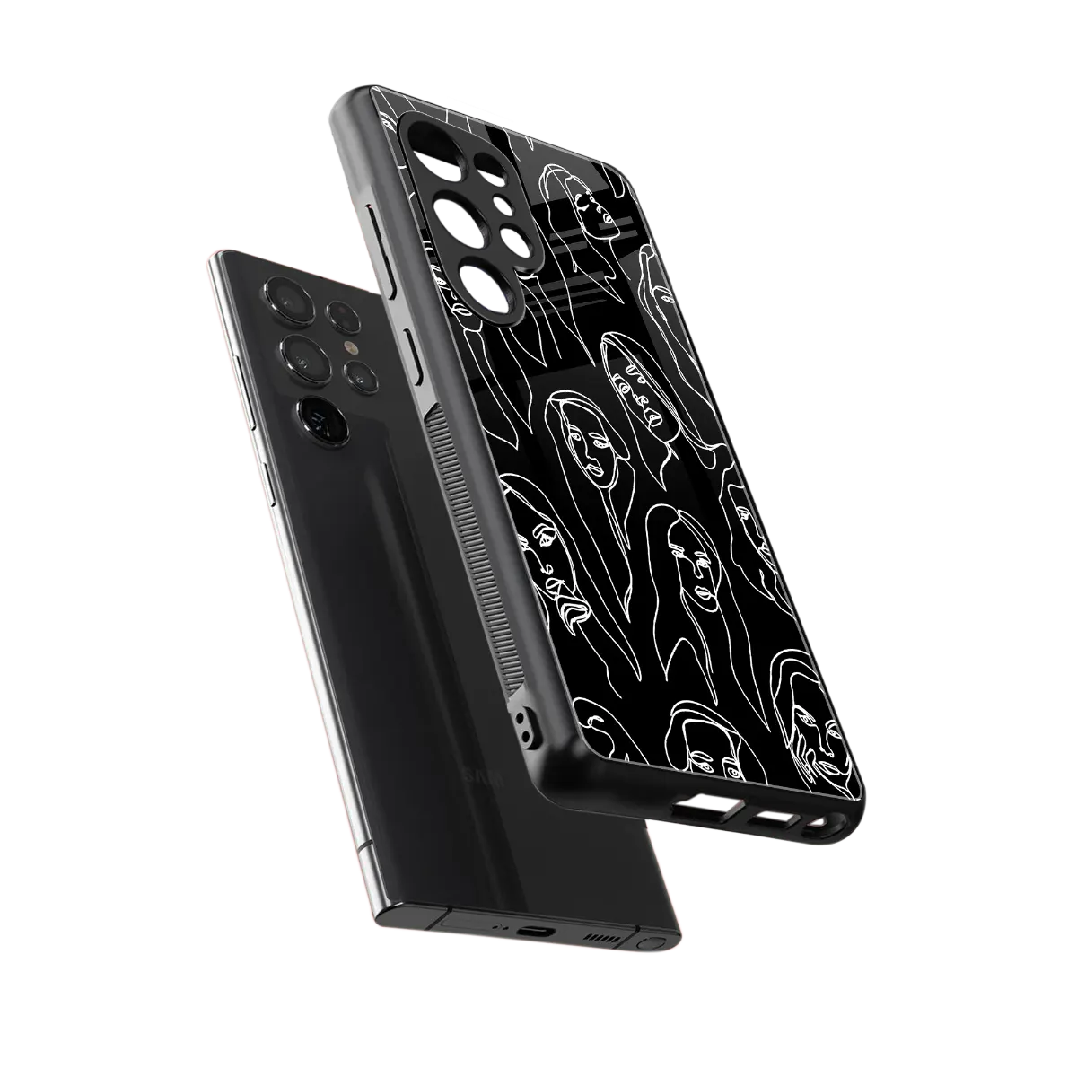 Many Faces Black sleek samsung galaxy s25 ultra cover with tempered glass back and TPU edges