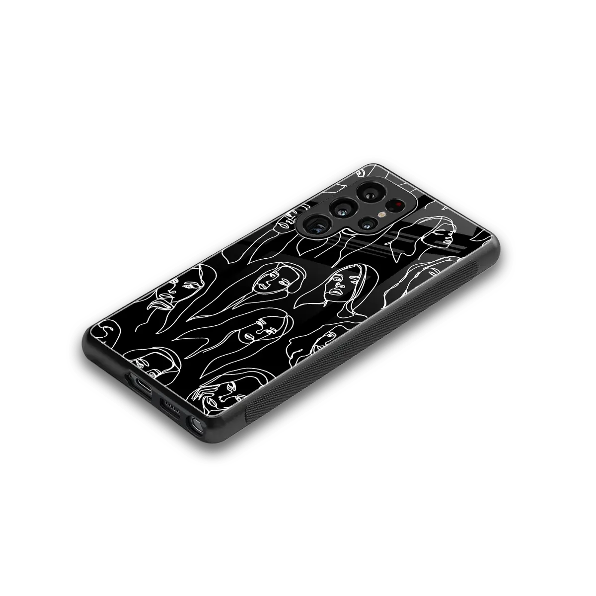Many Faces Black stylish phone case for samsung galaxy s25 ultra | glossy glass and slim fit