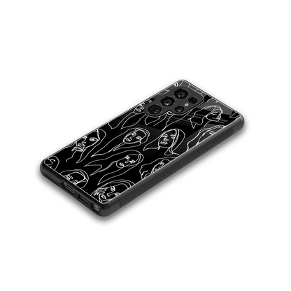 Many Faces Black stylish phone case for samsung galaxy s25 ultra | glossy glass and slim fit