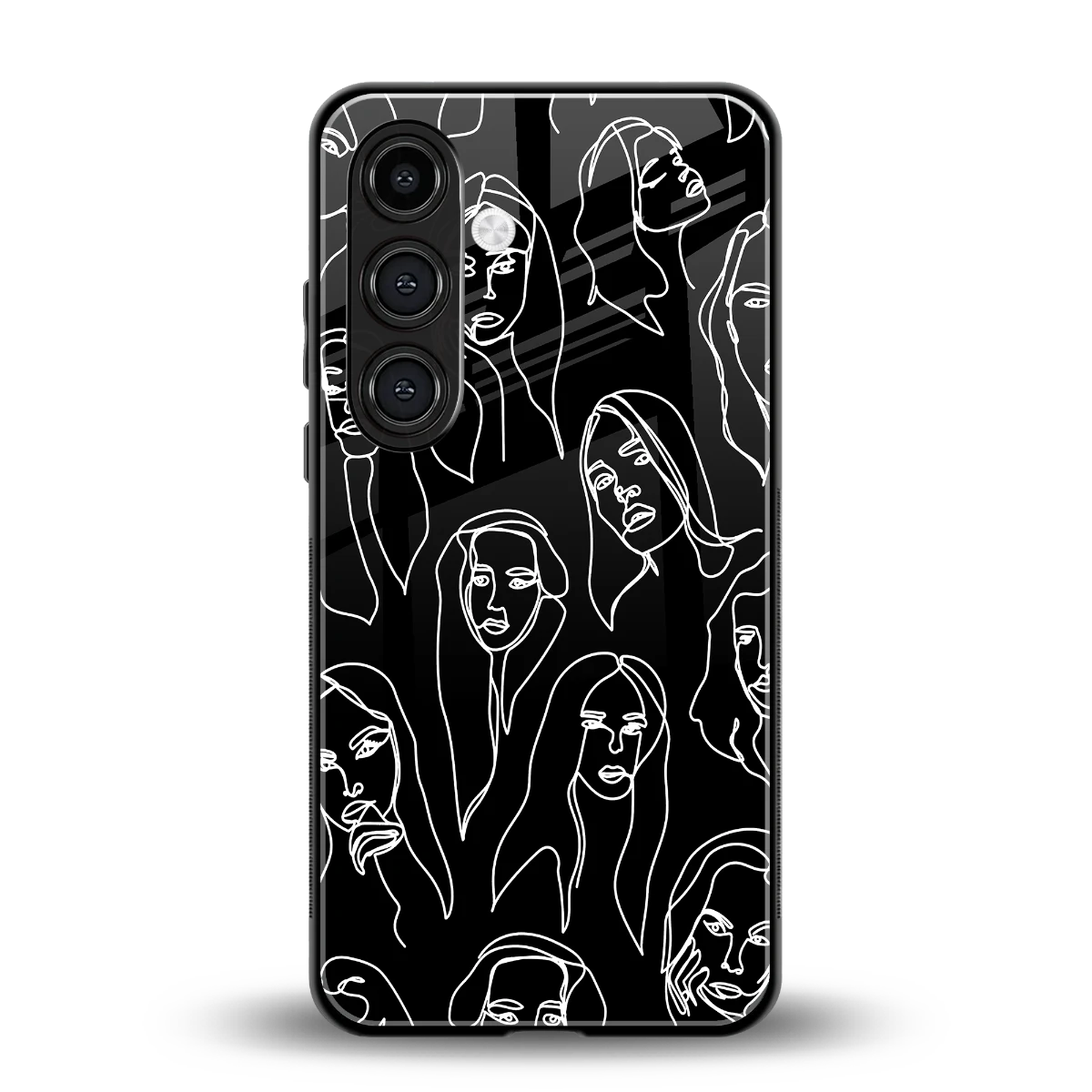 Many Faces Black back phone cover | glass case for samsung galaxy s24 plus