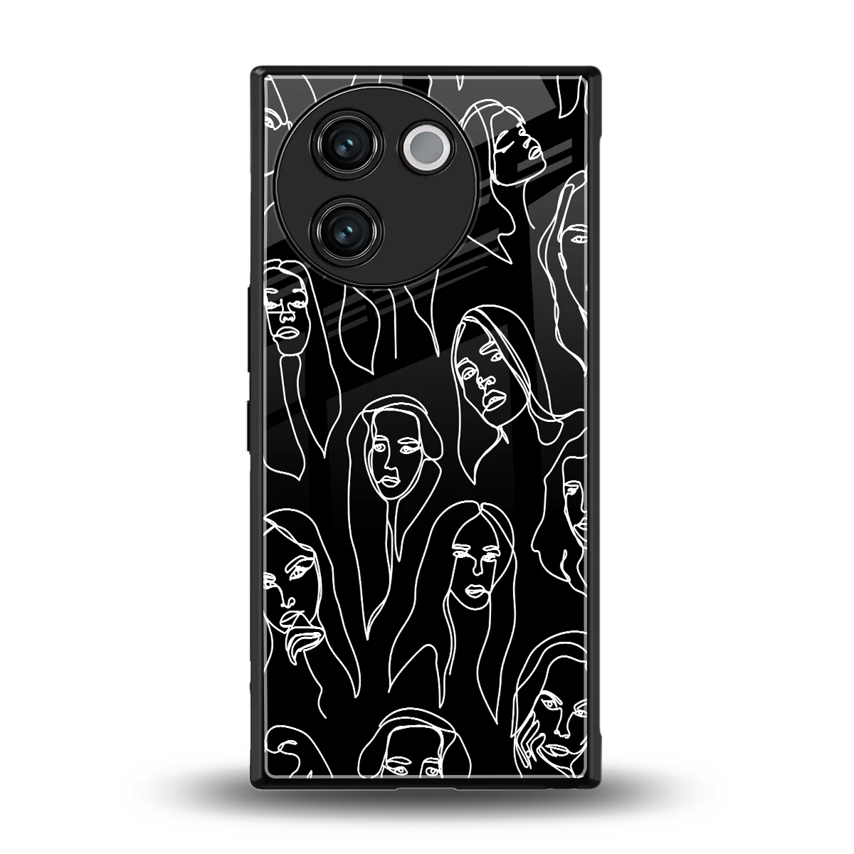Many Faces Black back phone cover | glass case for vivo v30e