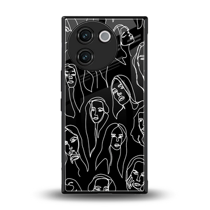 Many Faces Black back phone cover | glass case for vivo v30e