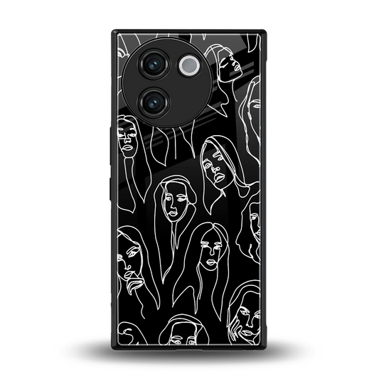 Many Faces Black back phone cover | glass case for vivo v30e