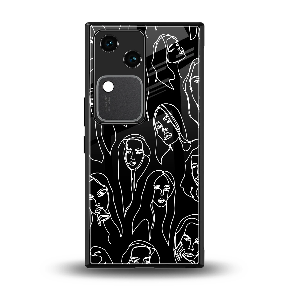 Many Faces Black back phone cover | glass case for vivo v30