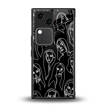 Many Faces Black back phone cover | glass case for vivo v30