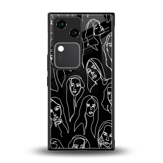 Many Faces Black back phone cover | glass case for vivo v30
