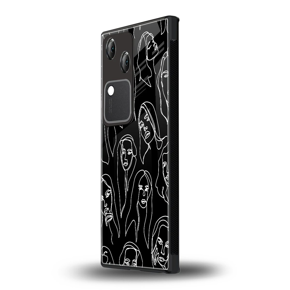 Many Faces Black vivo v30 mobile cover | shockproof glass phone case