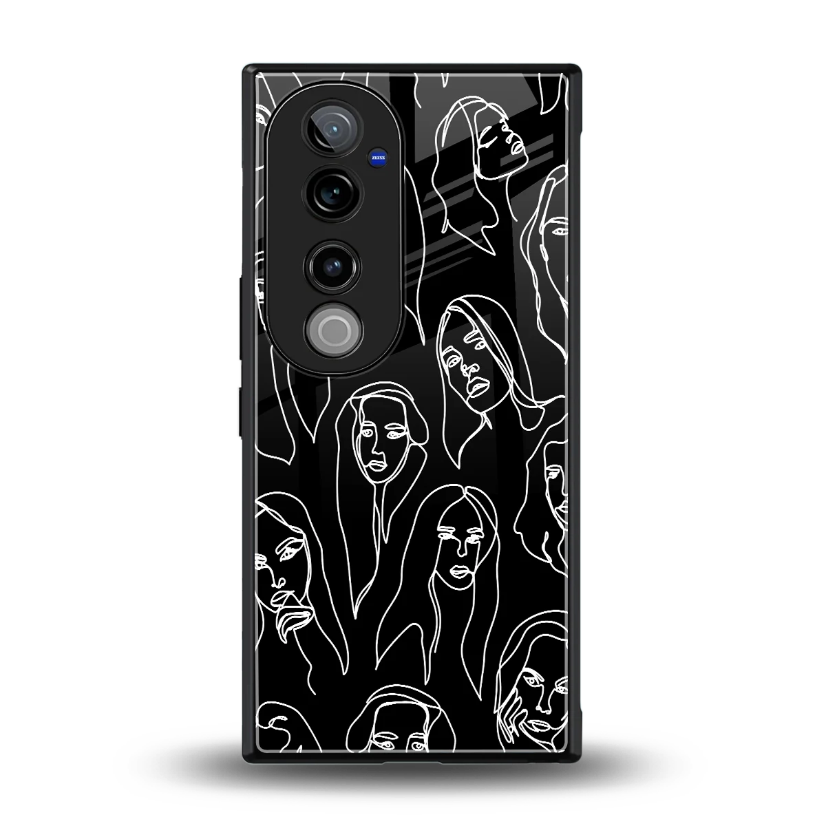 Many Faces Black back phone cover | glass case for vivo v40 pro