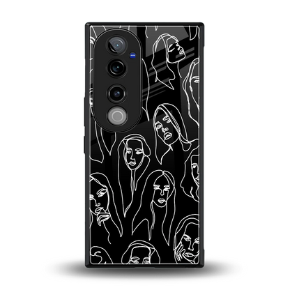 Many Faces Black back phone cover | glass case for vivo v40 pro