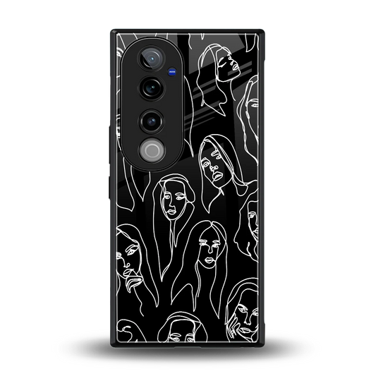 Many Faces Black back phone cover | glass case for vivo v40 pro