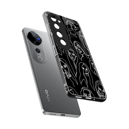 Many Faces Black sleek vivo v40 pro cover with tempered glass back and TPU edges