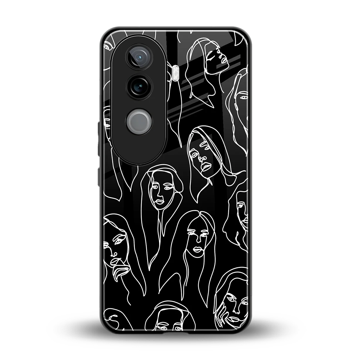 Many Faces Black back phone cover | glass case for vivo v40e