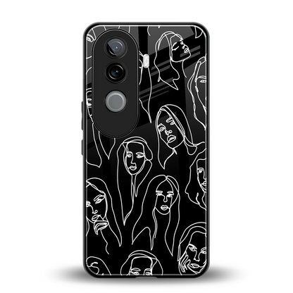 Many Faces Black back phone cover | glass case for vivo v40e