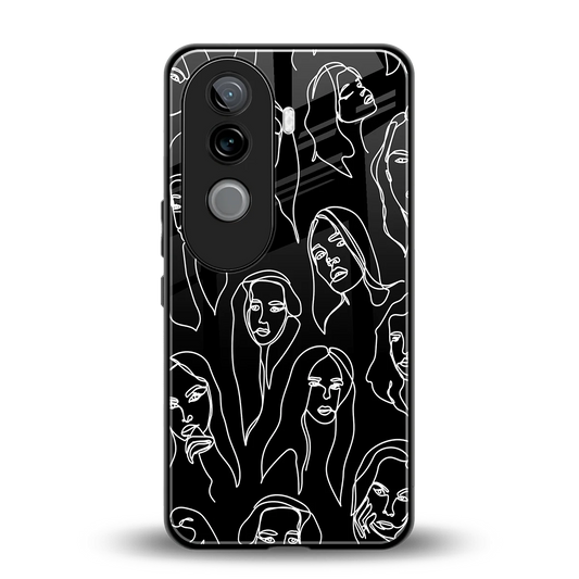 Many Faces Black back phone cover | glass case for vivo v40e