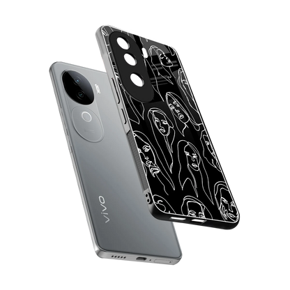 Many Faces Black sleek vivo v40e cover with tempered glass back and TPU edges