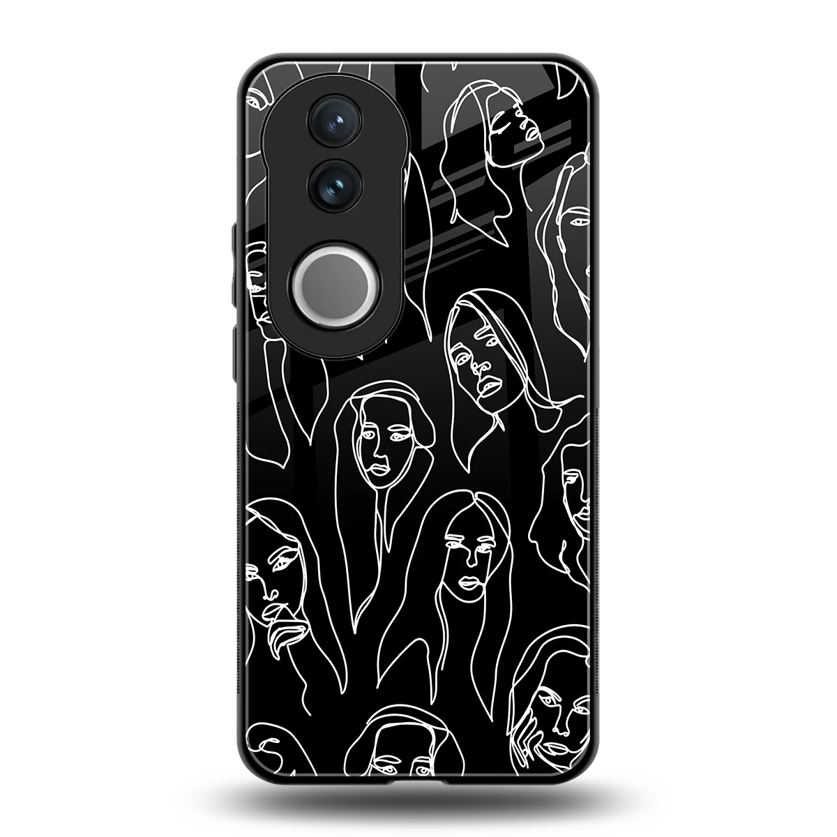 Many Faces Black back phone cover | glass case for vivo v50