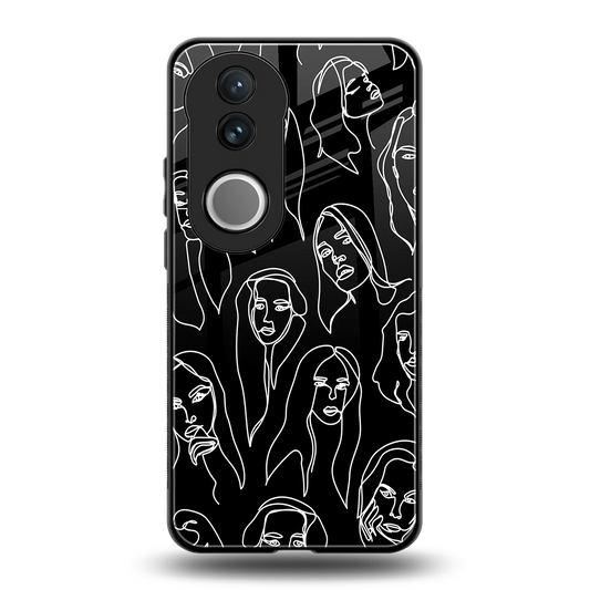 Many Faces Black back phone cover | glass case for vivo v50
