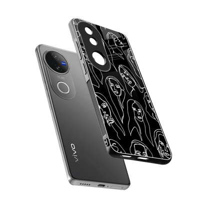 Many Faces Black sleek vivo v50 cover with tempered glass back and TPU edges