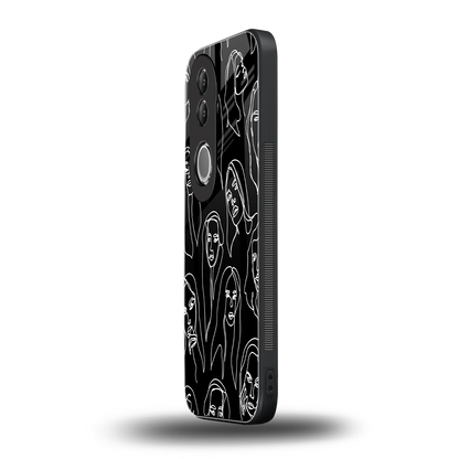 Many Faces Black vivo v50 mobile cover | shockproof glass phone case
