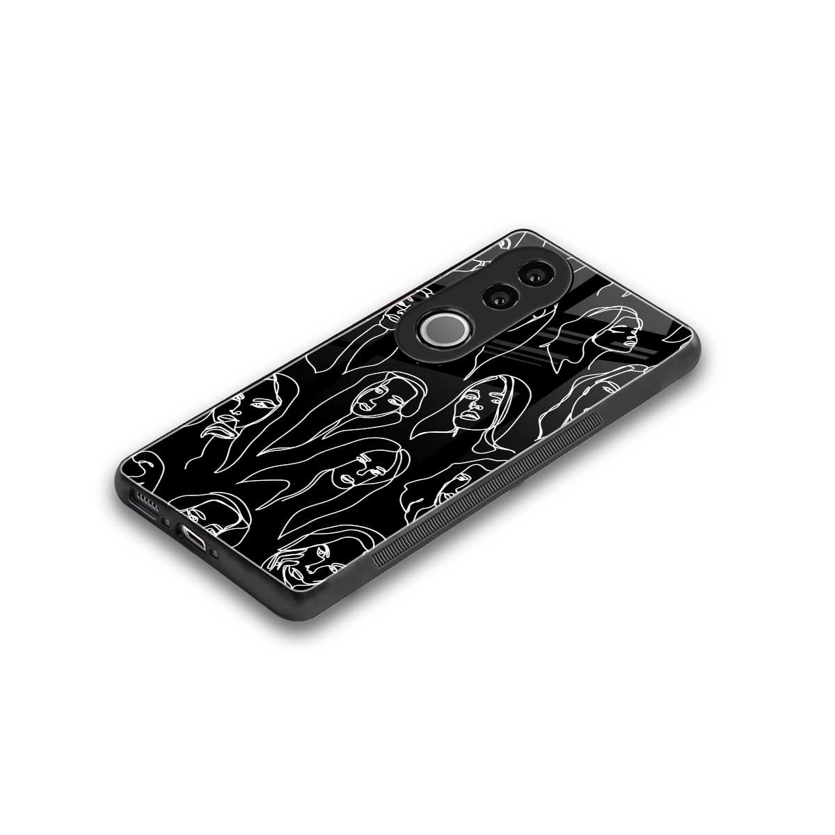 Many Faces Black stylish phone case for vivo v50 | glossy glass and slim fit
