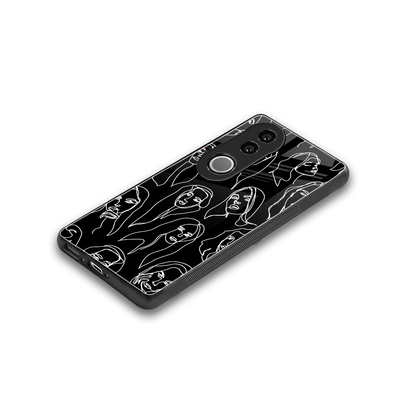 Many Faces Black stylish phone case for vivo v50 | glossy glass and slim fit