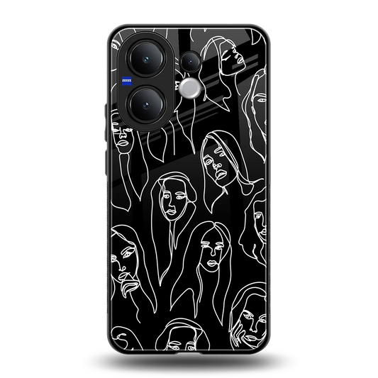 Many Faces Black back phone cover | glass case for vivo v60