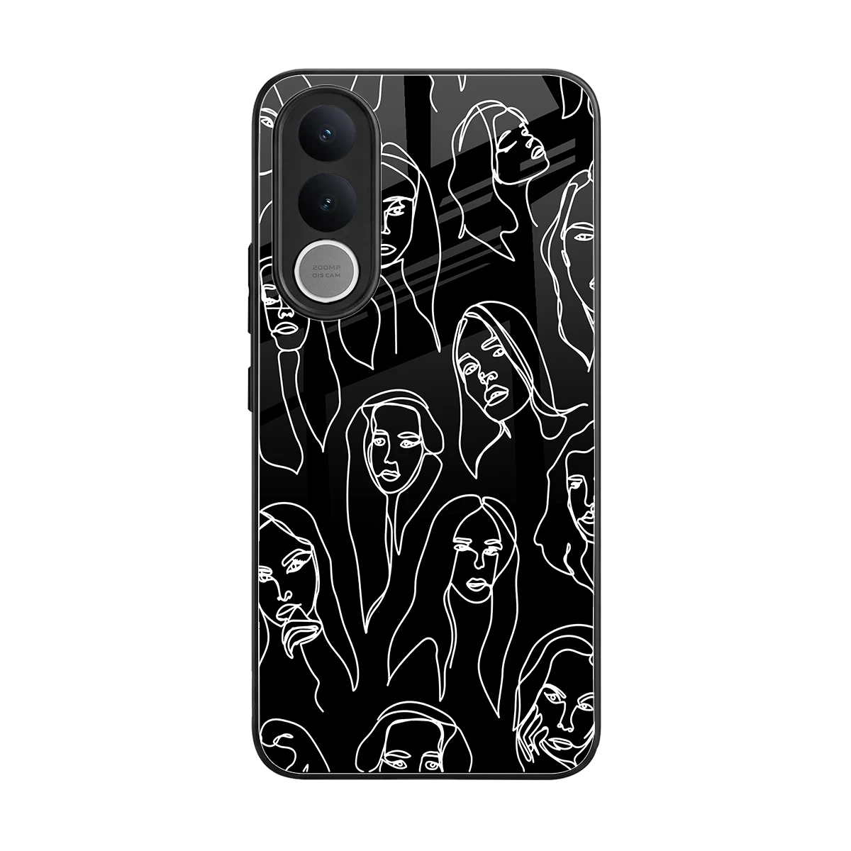 Many Faces Black back phone cover | glass case for vivo v70 fe
