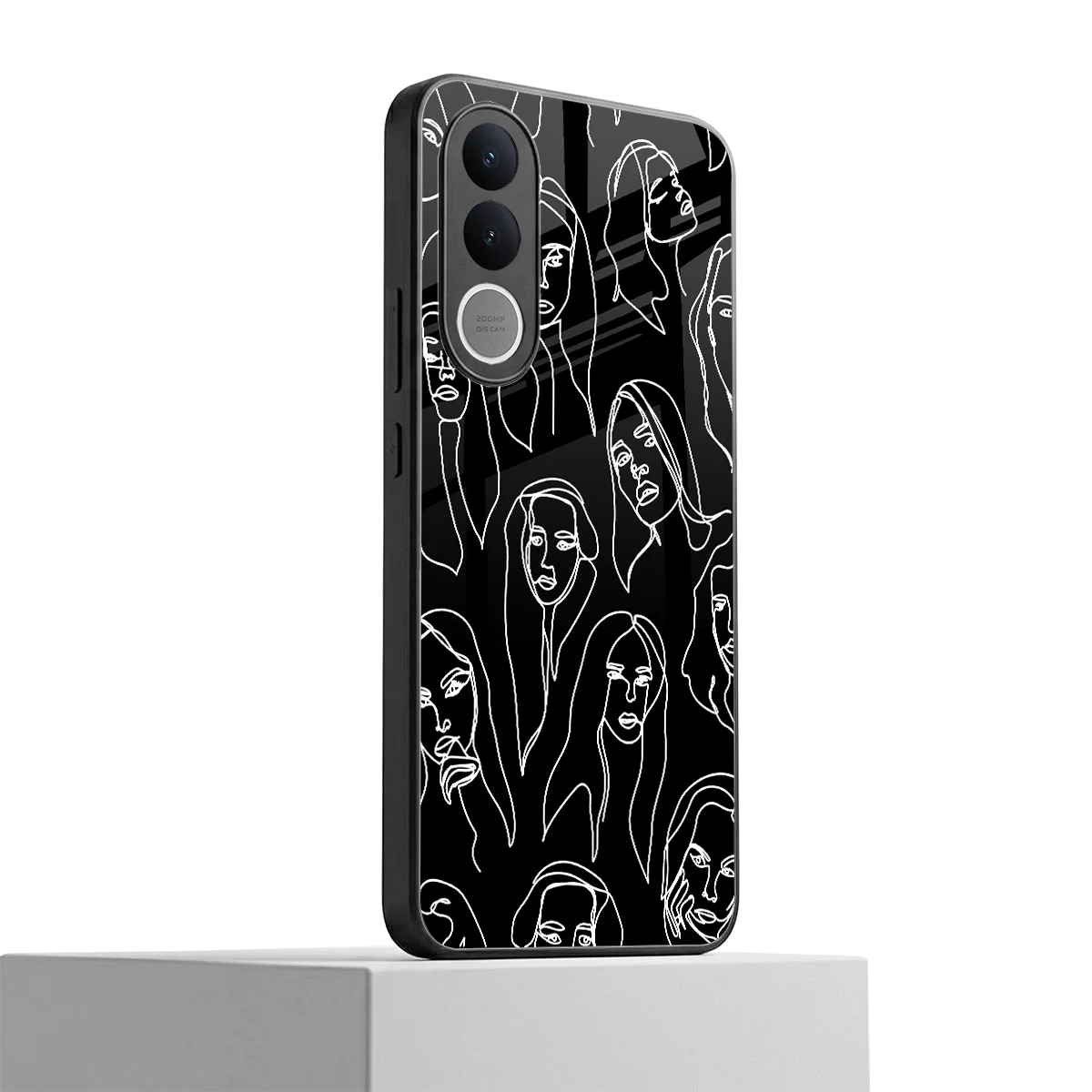 Many Faces Black vivo v70 fe mobile cover | shockproof glass phone case