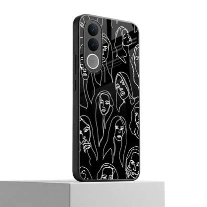 Many Faces Black vivo v70 fe mobile cover | shockproof glass phone case