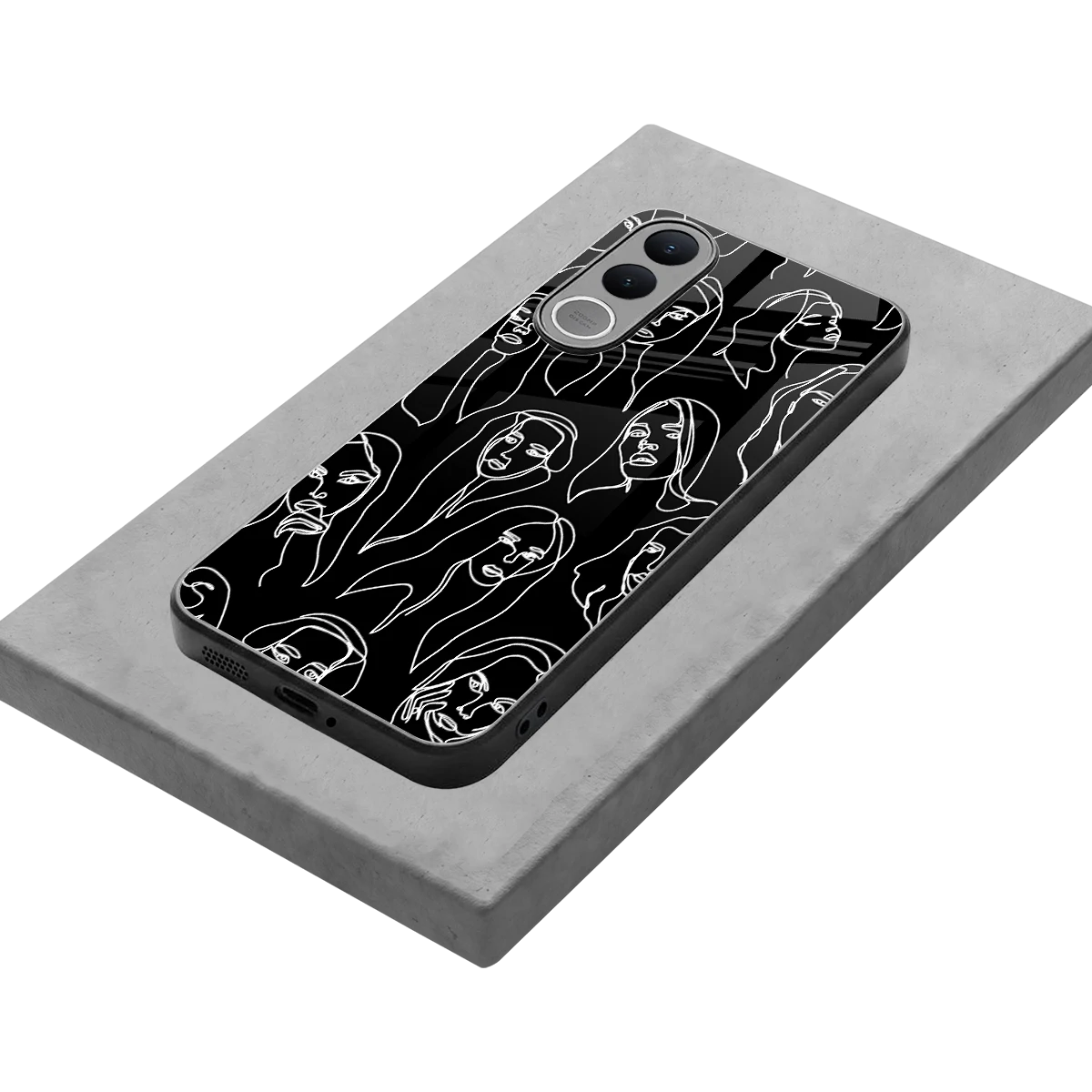 Many Faces Black stylish phone case for vivo v70 fe | glossy glass and slim fit