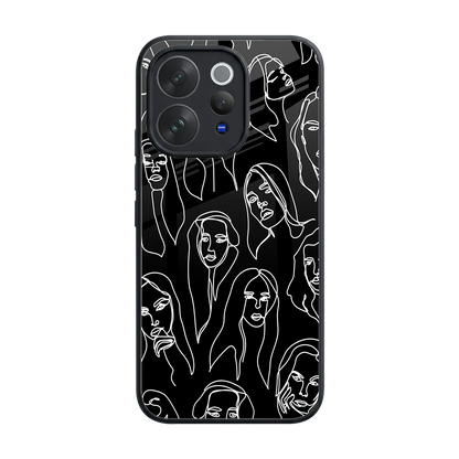 Many Faces Black back phone cover | glass case for vivo v70
