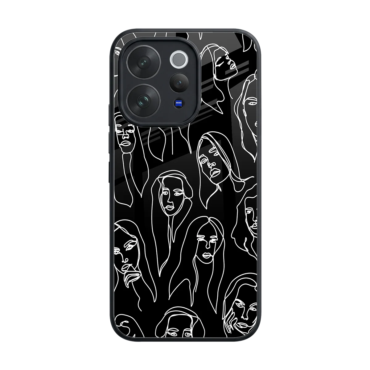 Many Faces Black back phone cover | glass case for vivo v70 elite