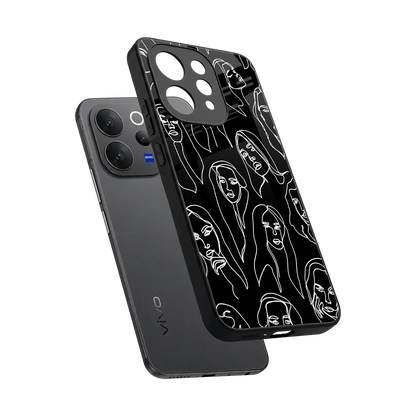Many Faces Black sleek vivo v70 elite cover with tempered glass back and TPU edges