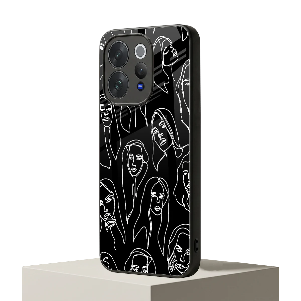 Many Faces Black vivo v70 mobile cover | shockproof glass phone case