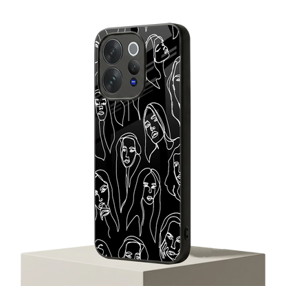 Many Faces Black vivo v70 elite mobile cover | shockproof glass phone case